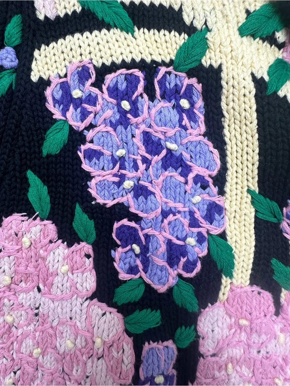 Vintage Hand Knitted Lisa Coufal Floral Sweater 100% Cotton 3D Embroidery Size L